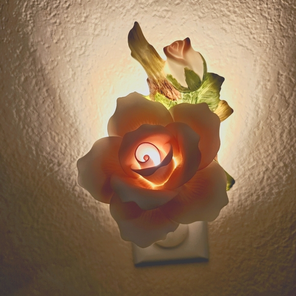 Porcelain Pink Rose Nightlight, home deco, bedroom lite, kitchen lite, hall lite - Picture 9 of 9